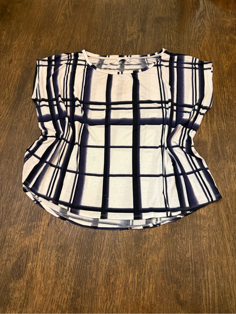 Vince White Top with Navy Plaid Short Sleeves